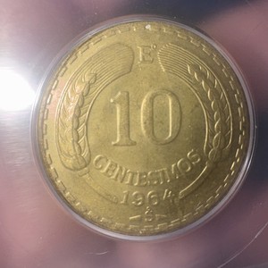 1964 Chile 10 Centesimos Coin Beautiful Condor Bird ICG Slabbed