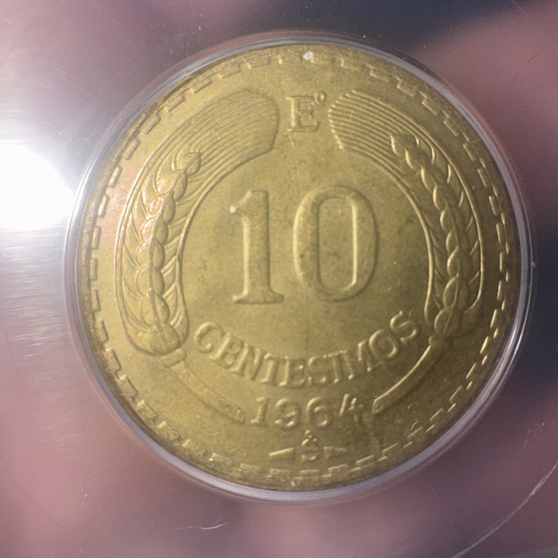 1964 Chile 10 Centesimos Coin Beautiful Condor Bird ICG Slabbed