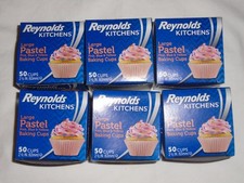 Set 6 tazze da forno Reynolds grandi pastello rosa, blu, giallo scatole da 2,5' 50 ct