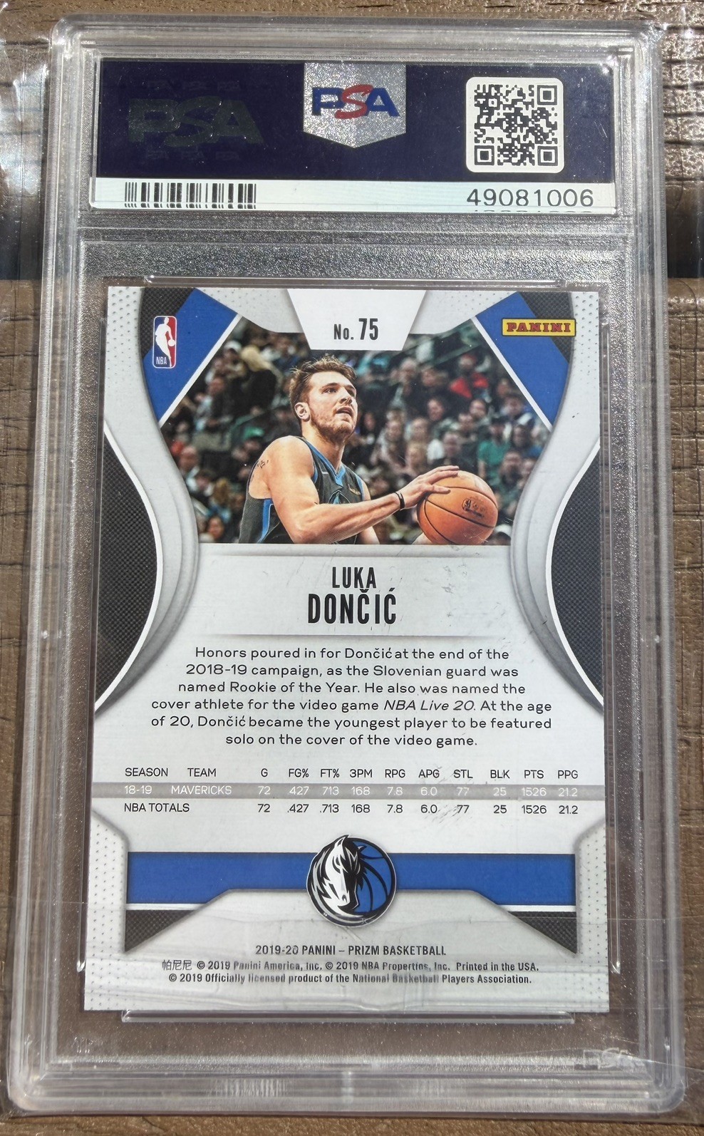 2019-20 Panini Prizm - Luka Dončić #75 PSA9 view 2
