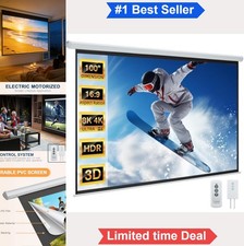 Projector Screen Motorized 100 Inch 16:9 White Wall Ceiling Mount 4K PVC