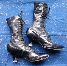 Antique Victorian Black Leather Ladies Lace-Up Boots  Pointed Toes, High Heels