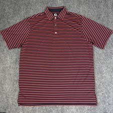 FootJoy Polo Shirt Mens Large Navy Red Striped Golf Performance Stretch FJ Logo