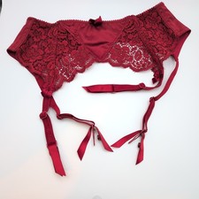 Vintage 90s Victoria's Secret Red Lace Satin Bows Lingerie Garter Belt Medium