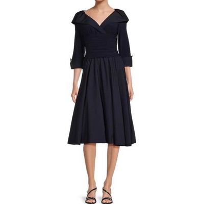 Jessica Howard 50s Black Portrait Collar Ruched Cocktail Dress Womens 6 A-line
