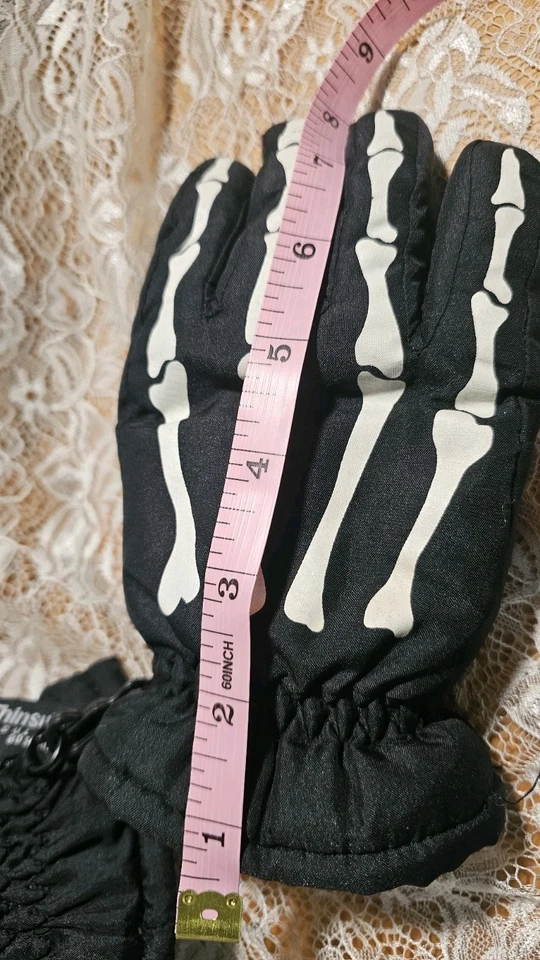 Thinsulate 手套 S/M 黑色白色骨架印花冬季手套保暖 — 第 4/4 张图片