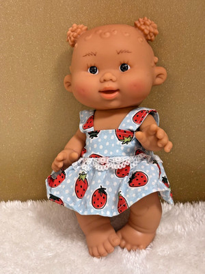 7 Inch Marina & Pau Girl Doll (Preloved), Strawberry Dress & Adoption Cert