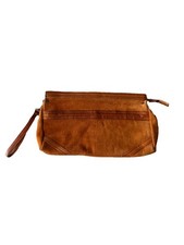 Vintage Top Grain Leather Brown Wristlet Clutch Made In Hong Kong