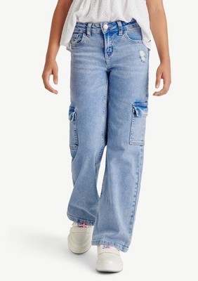 Justice Bromo Blue Denim Cargo Pant Jeans (Distressed, Wide Leg) Girls 7 NWT