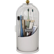 Clear Cover Toothbrush Storage Box Rotatable Bathroom Countertop Organizer Case