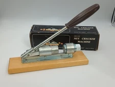 VINTAGE WALNUT PECAN NUT CRACKER METAL OAK WOOD BASE 
