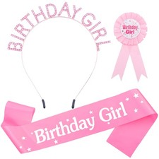 Birthday Sash Pink Birthday Headband for Girl Tiara and Rhinestone Headbands ...