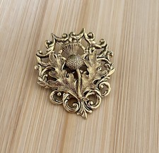 Thistle Crest Pin Brooch Gold tone Celtic Irish Scarf Coat Cloak Kilt Pin