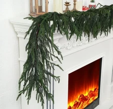 9 Ft Pine Garland - Real Touch Pine Garland - Artificial Greenery Christmas Gar