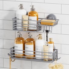 TAILI Shower Caddy Suction Cup 2 Pack w/ Hooks  Soap Holder, Heavy Duty