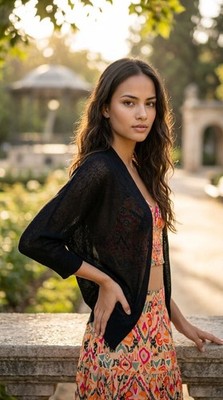 Black Open Front 3/4 Sleeve Knit Cardigan Shrug Size M