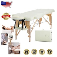 Adjustable Height Massage Table 24" Wide Cream Portable Folding Spa Bed