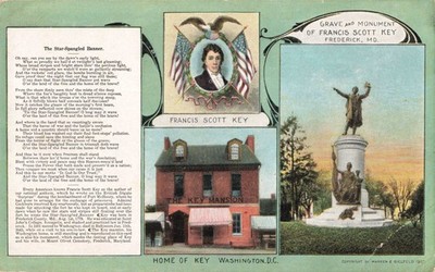 Frederick Maryland, Francis Scott Key Home Grave Monument Anthem, VTG Postcard