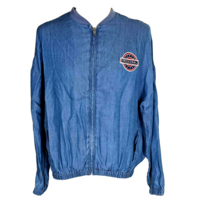 Forever 21 Contemporary Originals Blue Full Zip Patch Lyocell