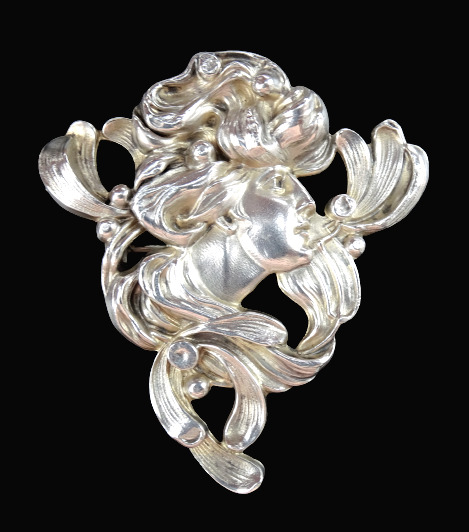 Art Nouveau William B. Kerr USA Sterling Silver Nymphe große Jugendstilbrosche