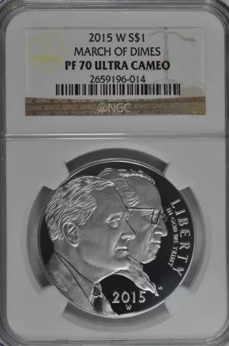 2015 W March of Dimes Proof Silver Dollar NGC PF70 UC Brown Label