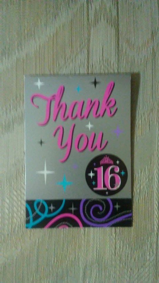40 Sweet 16 Sixteen Thank You Cards Pink Silver Crown Princess Birthday Party... - Image 2 of 4