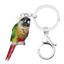 Acrylic Green-cheek Conure Bird Keychains Car Wallet Key Ring Animals Jewelry