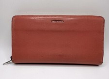 Auth BALENCIAGA Logo Zip Around Long Wallet Salmon Pink Leather