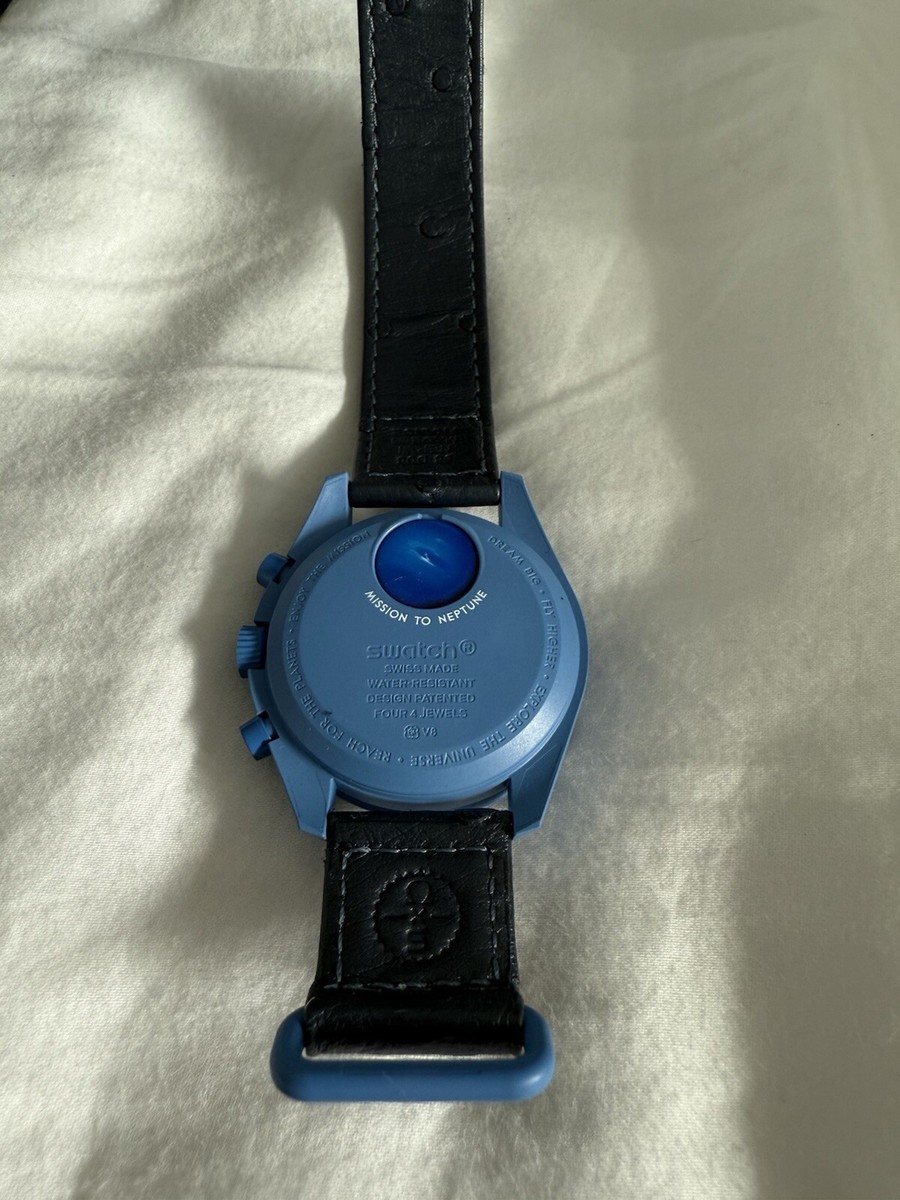 Swatch Omega MoonSwatch Mission To Neptune Ostrich Leather Swatch Omega MoonSwatch Mission To Neptune Ostrich Leather