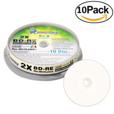 100 Smartbuy 2x 25GB Blu-ray BD-RE Rewritable White Inkjet Hub Printable Disc