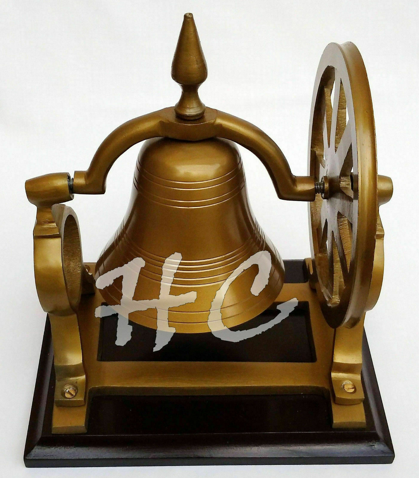 Brass Ship's Bell With Mount Pulley Wheel Antique Finish Desk Bell on Wood Base eBay