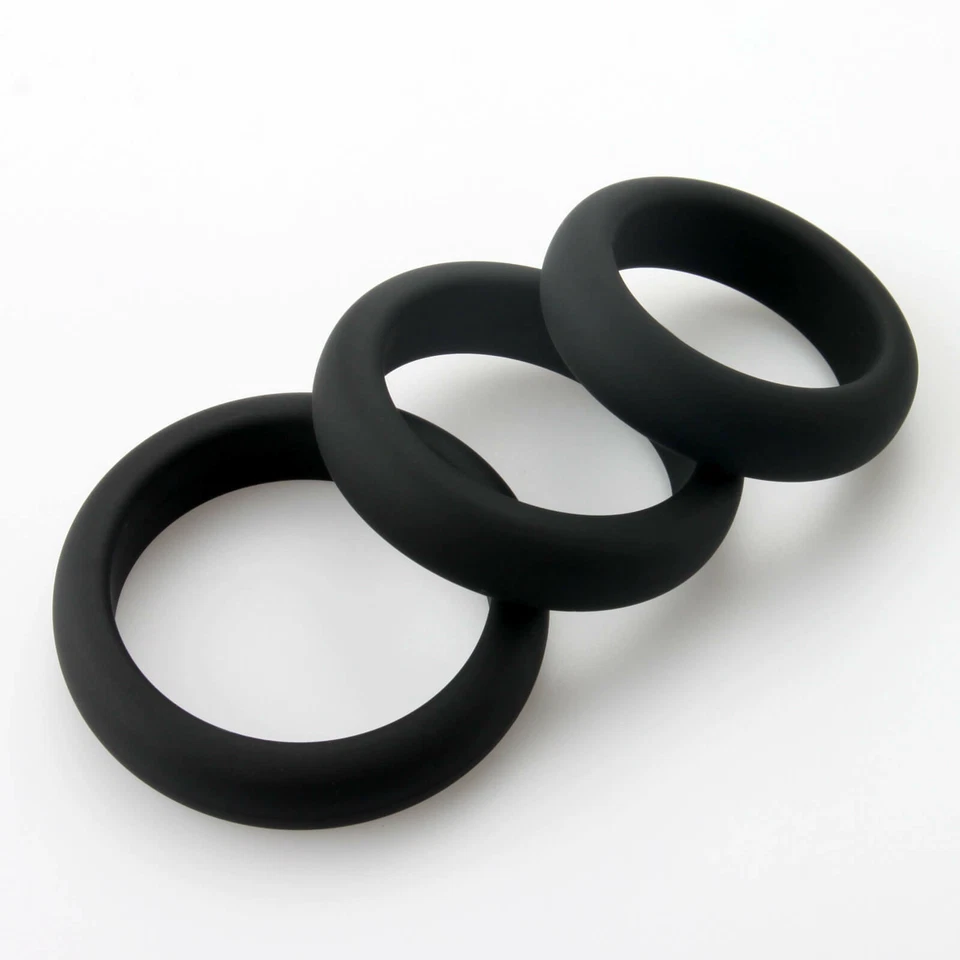 LeLuv Flat Inside Cock Ring 3-Pack Constriction Penis Rings for Men - Image 2 of 3