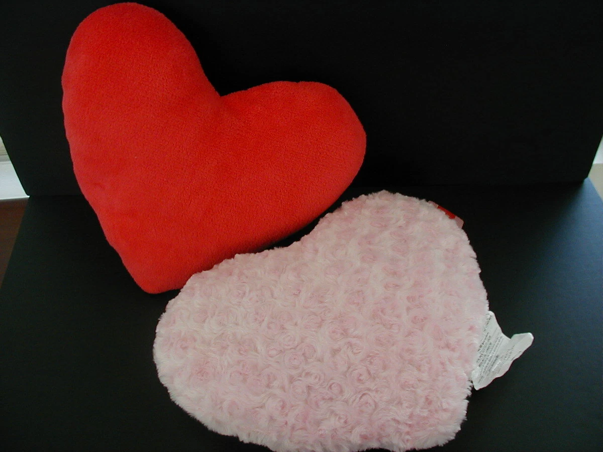 Two Heart Pillows Red and Pink 13 inches wide Soft Plush Love