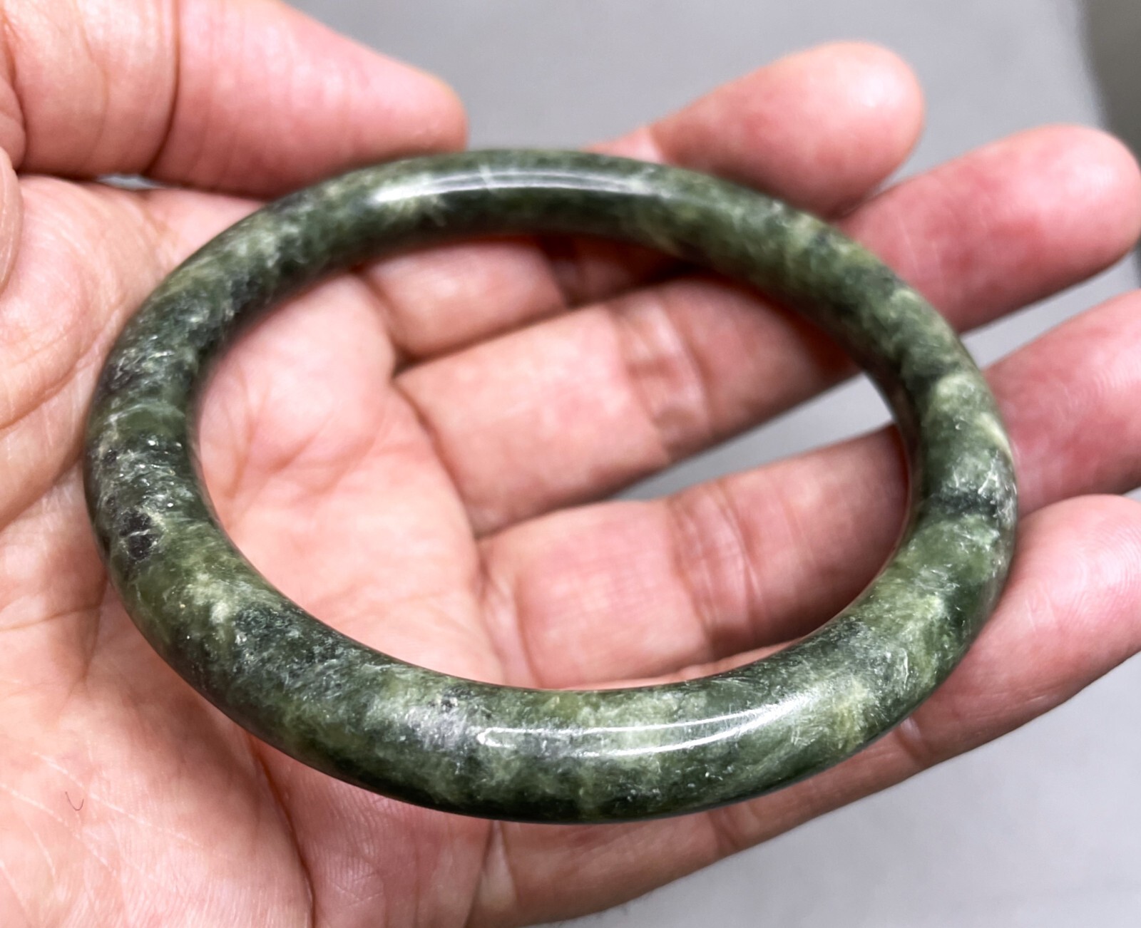 Solid Natural Green jade Stone Bangle Bracelet (F… - image 2