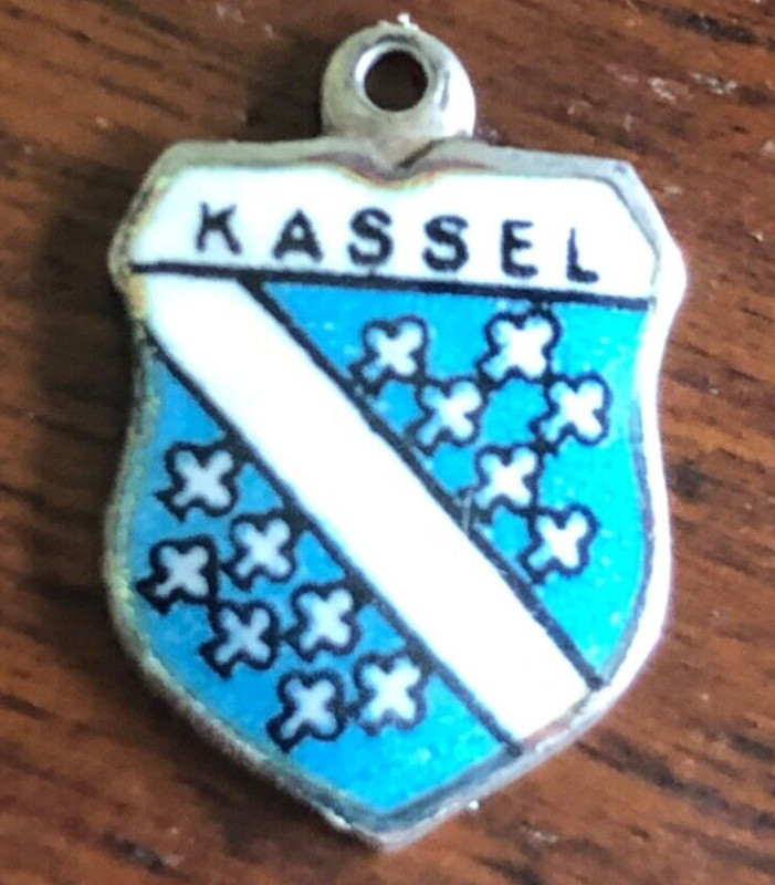 Vintage Kassel Coat of Arms 800 Reu Silver Enamel Shield Travel Souvenir Charm