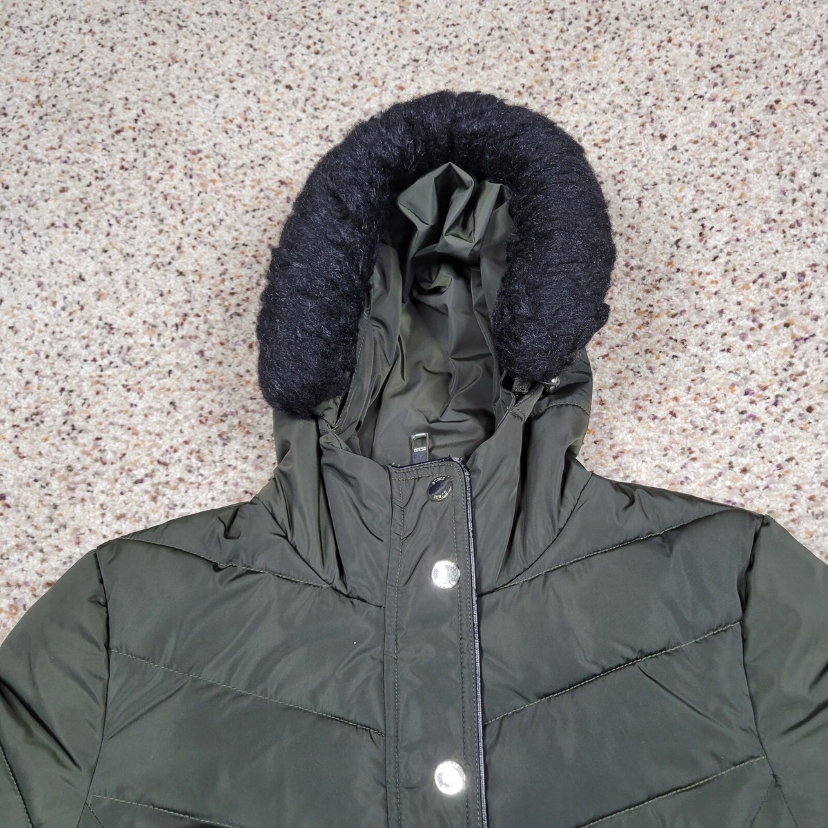 Guess Jacket Womens Small Green Puffer Parka Zip Hoodie Winter