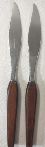 Vintage MCM Fleetwood Designer Stainless Wood Handle Knives Set of 6 - Picture 2 of 10