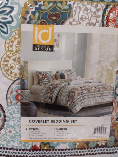 iD Intelligent Design Coverlet Bedding Set Twin/Twin XL Set Floral Design - Picture 2 of 6
