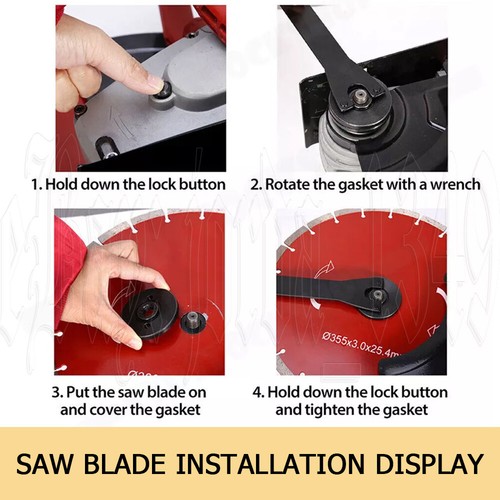 Electric Concrete Saw 355mm Cutter Wet/Dry Demo Tools Circular Cutting Off 3000W - Picture 10 of 12