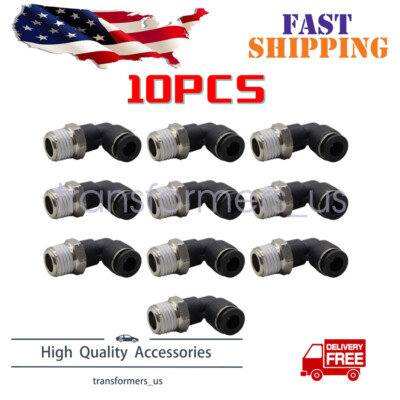 (Qty10) 1/4'' OD Tube X 1/4'' NPT Pneumatic Elbow, Push To Connect Air Fitting