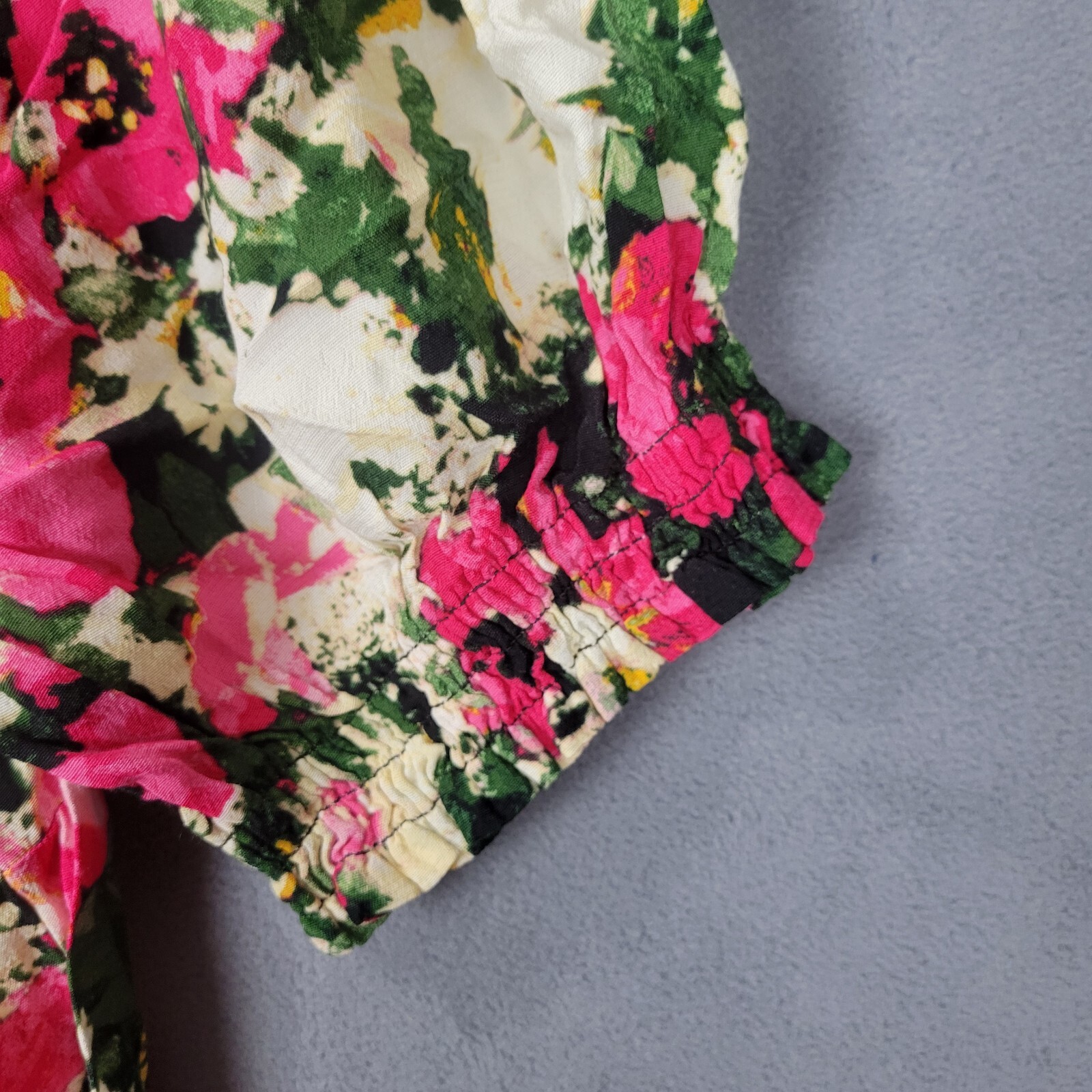 H&M Midi Dress Womens XL Multicolor Floral Square Neck Puff Sleeves Smocked Hems thumbnail 9