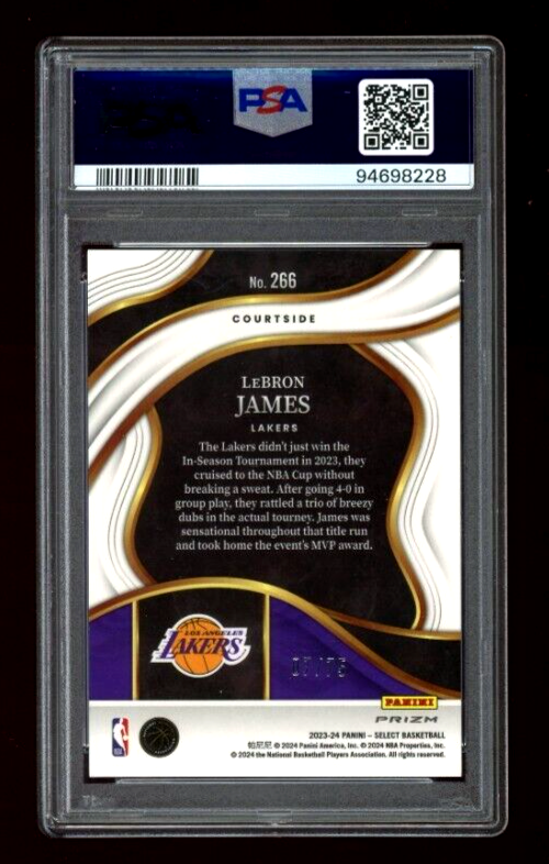 2023-24 Panini Select LeBron James Courtside White Disco /75 PSA 9