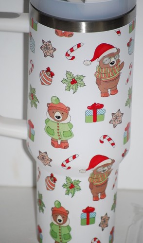 Christmas Bears White 40oz. Hot/Cold Christmas Tumblerw/Straw - Picture 4 of 5