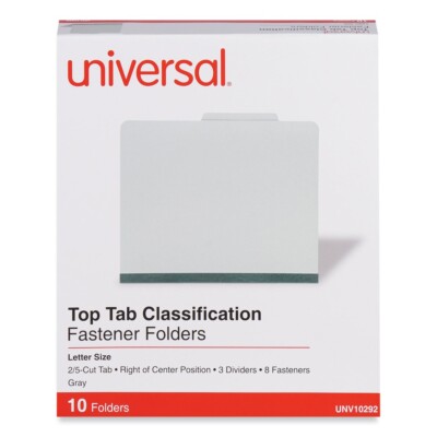 Universal 10292 8-Section Pressboard Classification Folders - Gray (10/BX) New