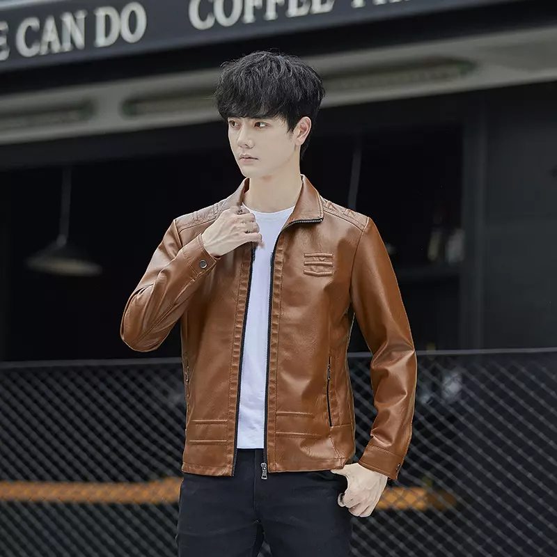 Men s Lapel Zipper Plus Velvet Leather Jacket Locomotive Fashion