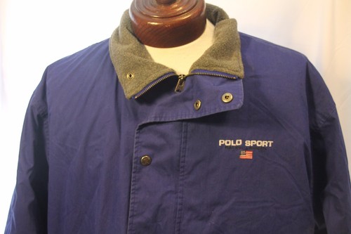VTG Polo Sport Jacket Coat Parka Ralph Lauren L Lined American Flag Blue - Picture 2 of 6