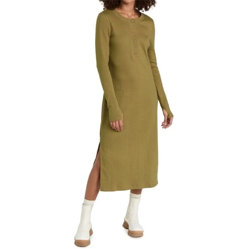 sweaty-betty henley long sleeve midi dress woodland 