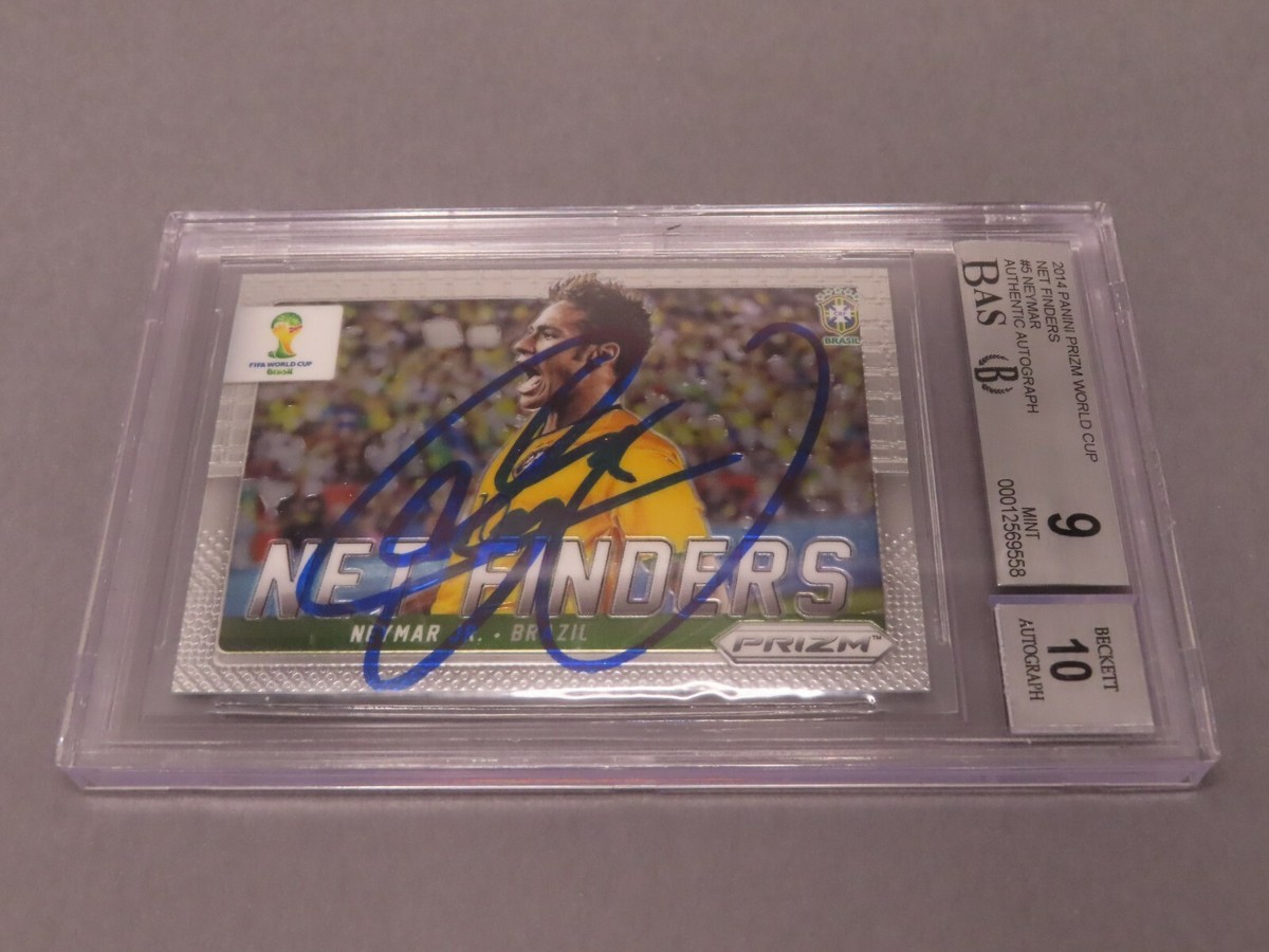 Neymar Signed 2014 Panini Prizm World Cup Card #5 BGS Mint 9