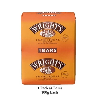 4 X Wrights Coal Tar Soap 100g Bar Traditional Antiseptic All Skin Types