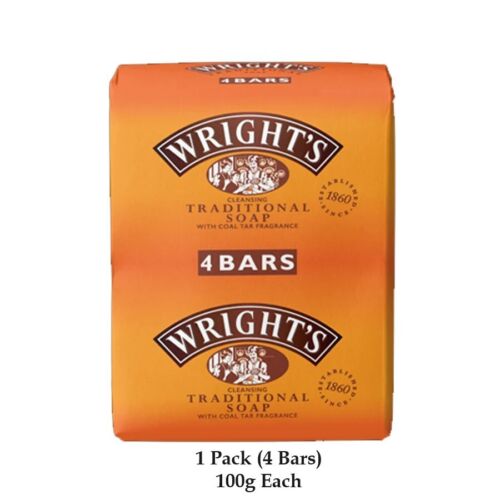 4 X Wrights Coal Tar Soap 100g Bar Traditional Antiseptic All Skin Types - Afbeelding 1 van 3